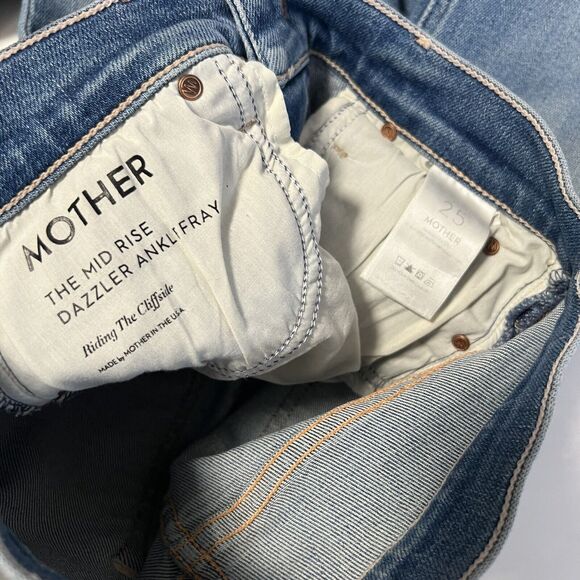 Mother Sz 25 The Mid Rise Dazzler Ankle Fray Jeans Riding The Cliffside Blue - Picture 4 of 10